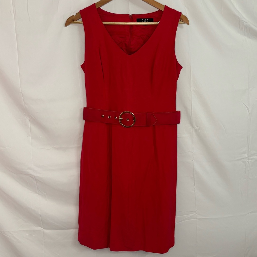 Alex Marie Red Sleeveless Sheath Midi Dress with Belt in Size 6